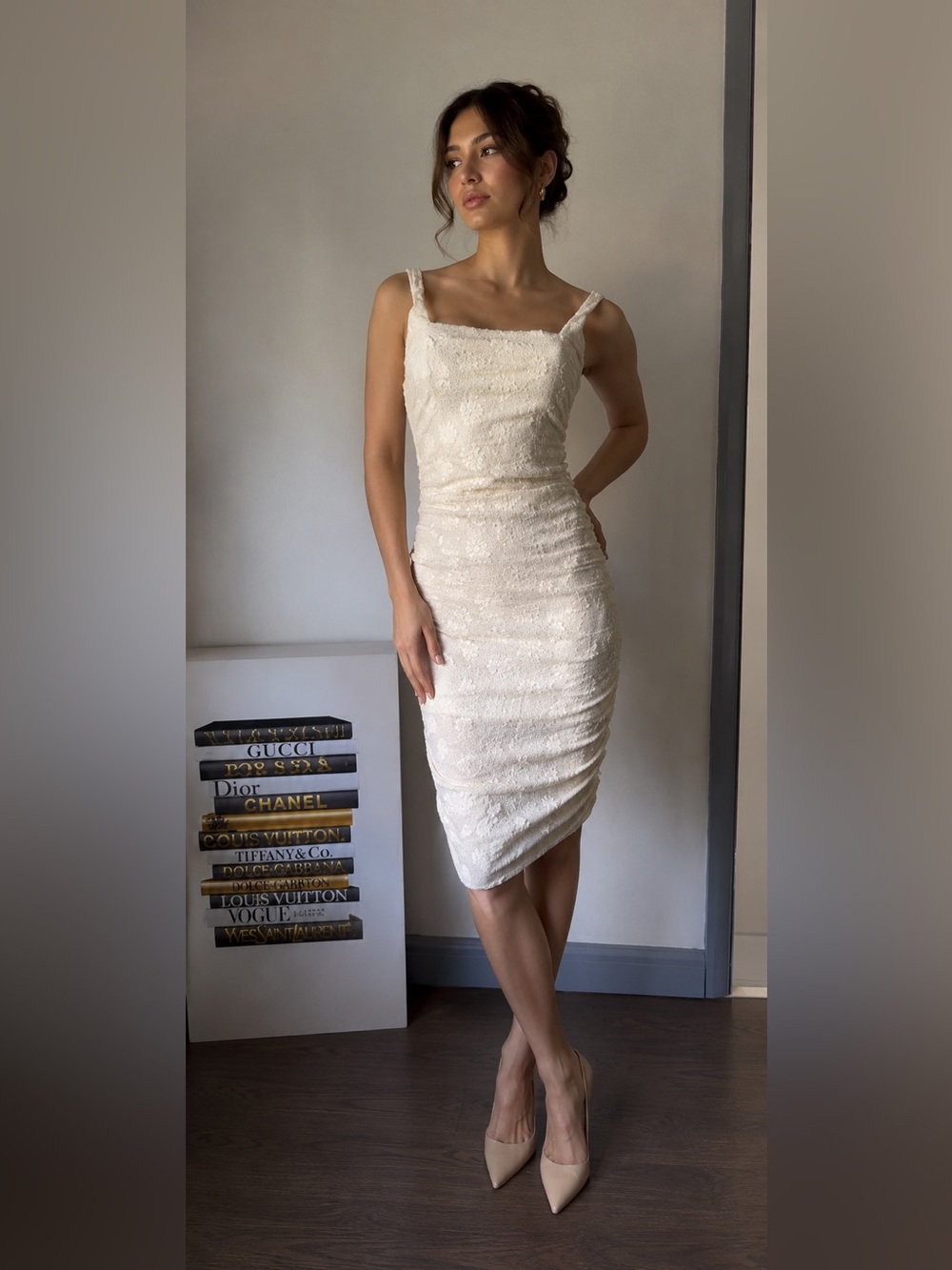 White Textured Sleeveless Dress